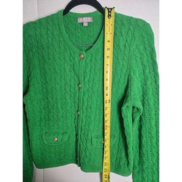 J Crew Odette Cable Knit Sweater Lady Jacket Sz Medium Cotton Blend Kelly Green - Picture 10 of 14